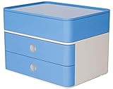 HAN Schubladenbox Allison SMART-BOX plus mit 2 Schubladen, Trennwand sowie Utensilienbox, inkl. Kabelführung, stapelbar, Büro, Schreibtisch möbelschonende Gummifüße, 1100-84, hochglänzend sky blue