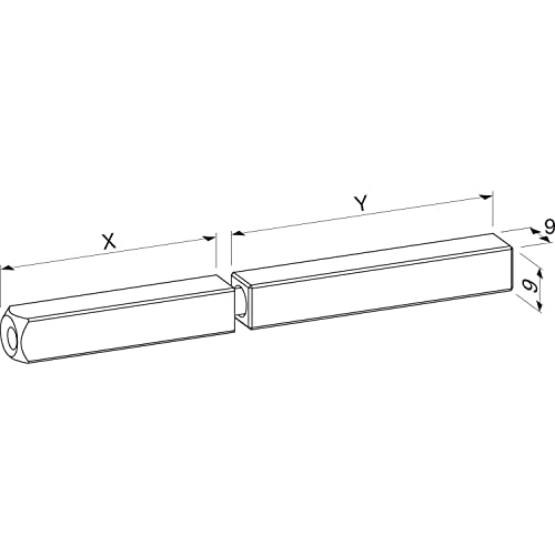 Eco Vierkantstift 9 mm geteilt 50/75 mm (Drückerstift) für Türgriffe, Türbeschlag Vierkant Stift, Stahl verzinkt