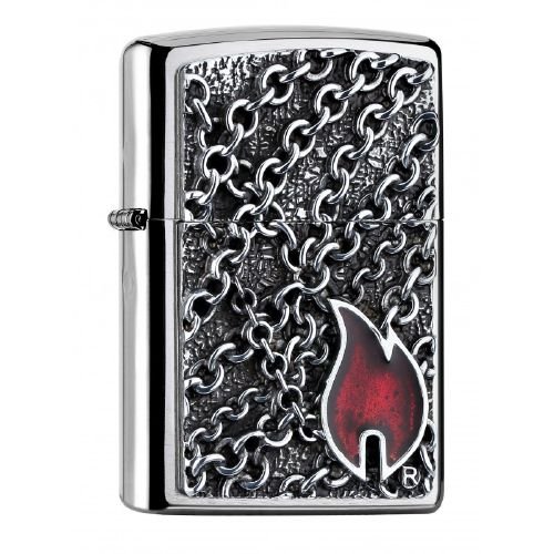 Zippo Sturmfeuerzeug 2005172 Flame with Chains Emblem - Chrome brushed - Special Editions 2016/2017