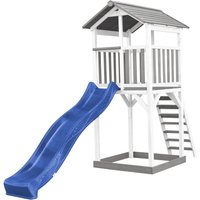 AXI Beach Tower Spielturm aus Holz in Weiß & Grau | Spielhaus für Kinder mit grauer Rutsche und Sandkasten | Stelzenhaus für den Garten