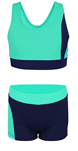 Aquarti Mädchen Sport Bikini - Racerback Bustier & Badehose, Farbe: Dunkelblau/Grün, Größe: 158
