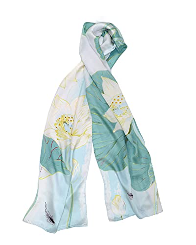 MayTree Seidentuch, buntes Halstuch für Damen aus 100% Maulbeer-Seide, Lotus 55 x 175 cm