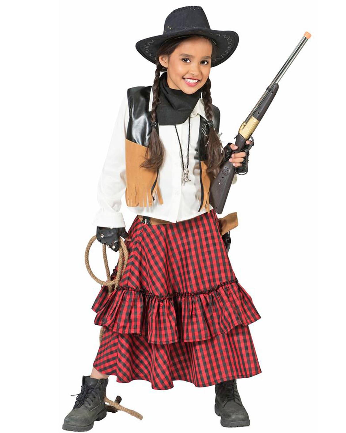 Funny Fashion Cowgirl Kostüm Austine für Mädchen - Rot Schwarz | Cowboy Western Kinderkostüm 152