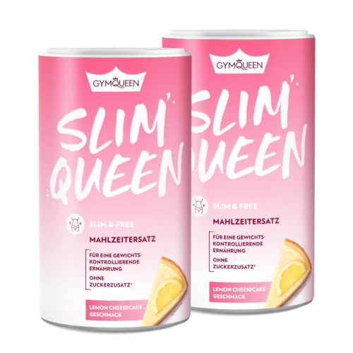 GymQueen Slim Queen Abnehm Shake 2x420g, Lemon Cheesecake, Leckerer Diät-Shake zum einfachen Abnehmen, Mahlzeitersatz mit wichtigen Vitaminen und Nährstoffen, nur 250 kcal pro Portion