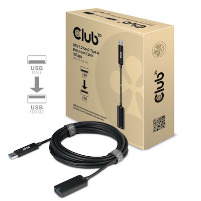Club 3D USB 3.2 Gen2 Typ A Verlängerungskabel 10 Gbits M/F 5 m / 16.40 ft