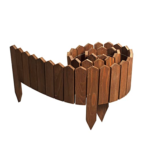 BOGATECO Rollborder Holzlatten | 30cm Hoch & 200cm lang | Holz-Zaun | Staketenzaun Perfekt als Beet-Umrandung oder Weg-Abgrenzung | Dunkelbraun