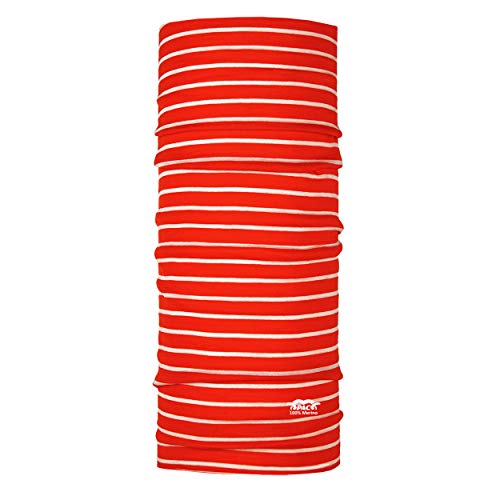 P.A.C. Kids Merino Wool Stripes Red Multifunktionstuch - Merinowoll Schlauchtuch, Halstuch, Schal, Kopftuch, Unisex, 10 Anwendungsmöglichkeiten