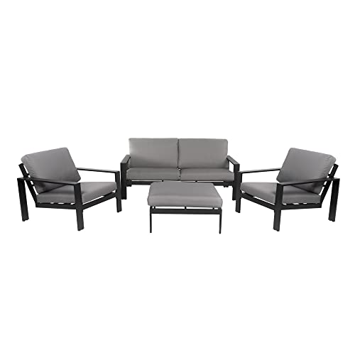 Home Deluxe - Gartensitzgruppe - Rio schwarz - Größe L - bestehend aus 1x Hocker, 2X Sessel 1x Sofa - inkl. Kissen - Farbe schwarz I Gartenlounge Outdoor Sofa Balkonsitzgruppe