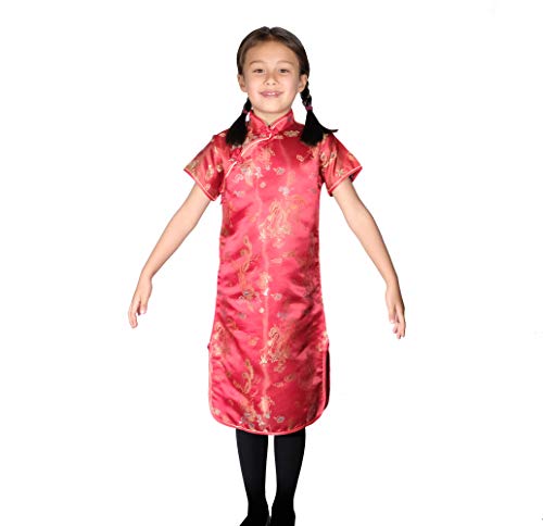 Cinda Mädchen Satin Drache und Phönix Chinesische Kleid Rot 134-140
