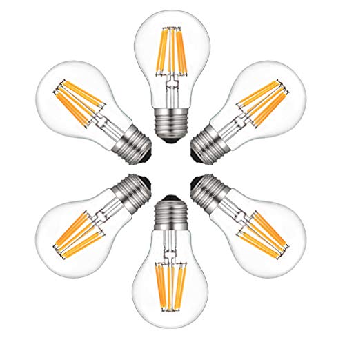MENTA Glühfaden E27 LED Lampe Retrofit Classic A60 8W Edison Filament LED Birne ersetzt 80W Glühlampe 800 Lumen 2700K Warmweiss klar Glas klassische Kolbenform, Nicht Dimmbar, 6er-Pack