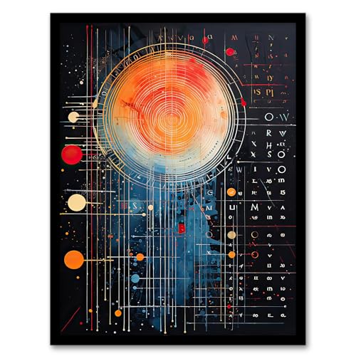 Ancient Solar System Codex Manuscript Sun Planets Abstract Warm and Cold Colour Code Oil Painting Artwork Framed Wall Art Print A4