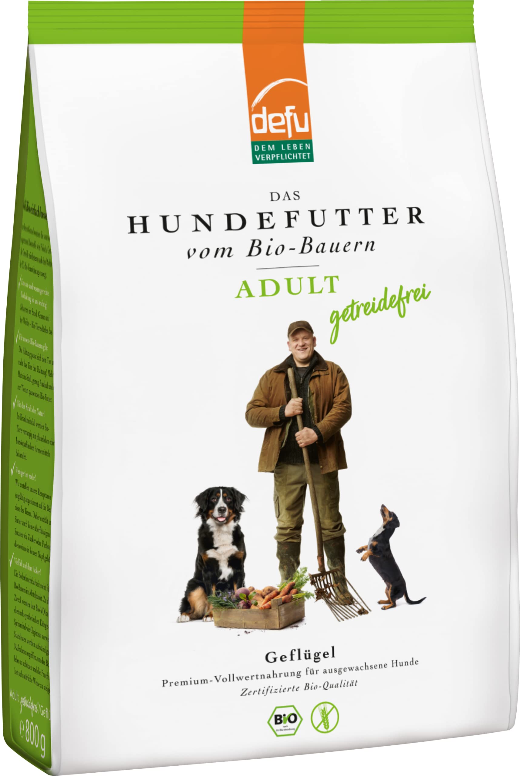 defu Hundefutter | 4 x 800 g | Adult getreidefrei Bio Geflügel | Premium Bio Trockenfutter für ausgewachsene Hunde