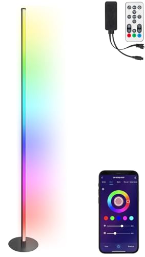 Luminea Home Control WLAN-Steh-/Eck-Leuchte, RGB-IC-LEDs, 12W, dimmbar, App, 155cm, schwarz