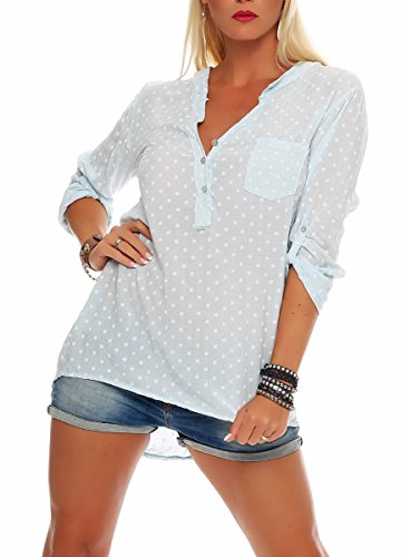 Malito Damen Bluse mit Punkten | Tunika mit ¾ Armen | Blusenshirt auch Langarm tragbar | Elegant - Shirt 3419 (hellblau)