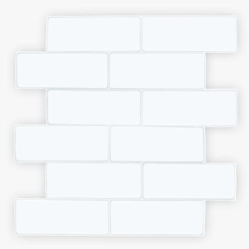 WALPLUS 20 Stück 15.4x30.5cm Pure White Mosaic 3D-Fliesenaufkleber klebefliesen küche Bad Fliesen Abziehen und Aufkleben Selbstklebender Backsplash Wandfliesenaufkleber Fliesenabziehbilder