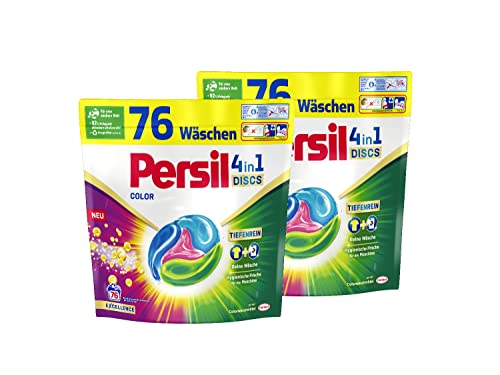 Persil 4in1 Color DISCS 152 WL (2 x 76 Waschladungen), Waschmittel mit Tiefenrein Technologie, Colorwaschmittel für reine Wäsche und hygienische Frische für die Maschine