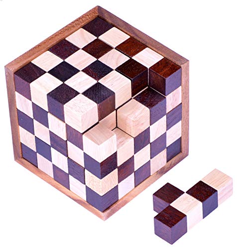 LOGOPLAY Schach-Würfel 125er Cube XL - 3D Puzzle - Denkspiel - Knobelspiel - Geduldspiel - Logikspiel im Holzrahmen