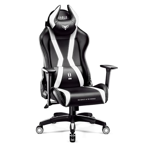 Diablo X-Horn Gaming Stuhl Bürostuhl Schreibtischstuhl 3D Armlehnen Ergonomisches Design Nacken/- Lendenkissen Kunstleder Wippfunktion (weiß, XL)