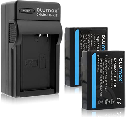 2X Blumax LP-E10 1020mAh + Ladegerät LP-E10 / LC-E10e | passend zu Canon EOS 1100D 1200D 1300D | EOS Rebel T3-T5-T6