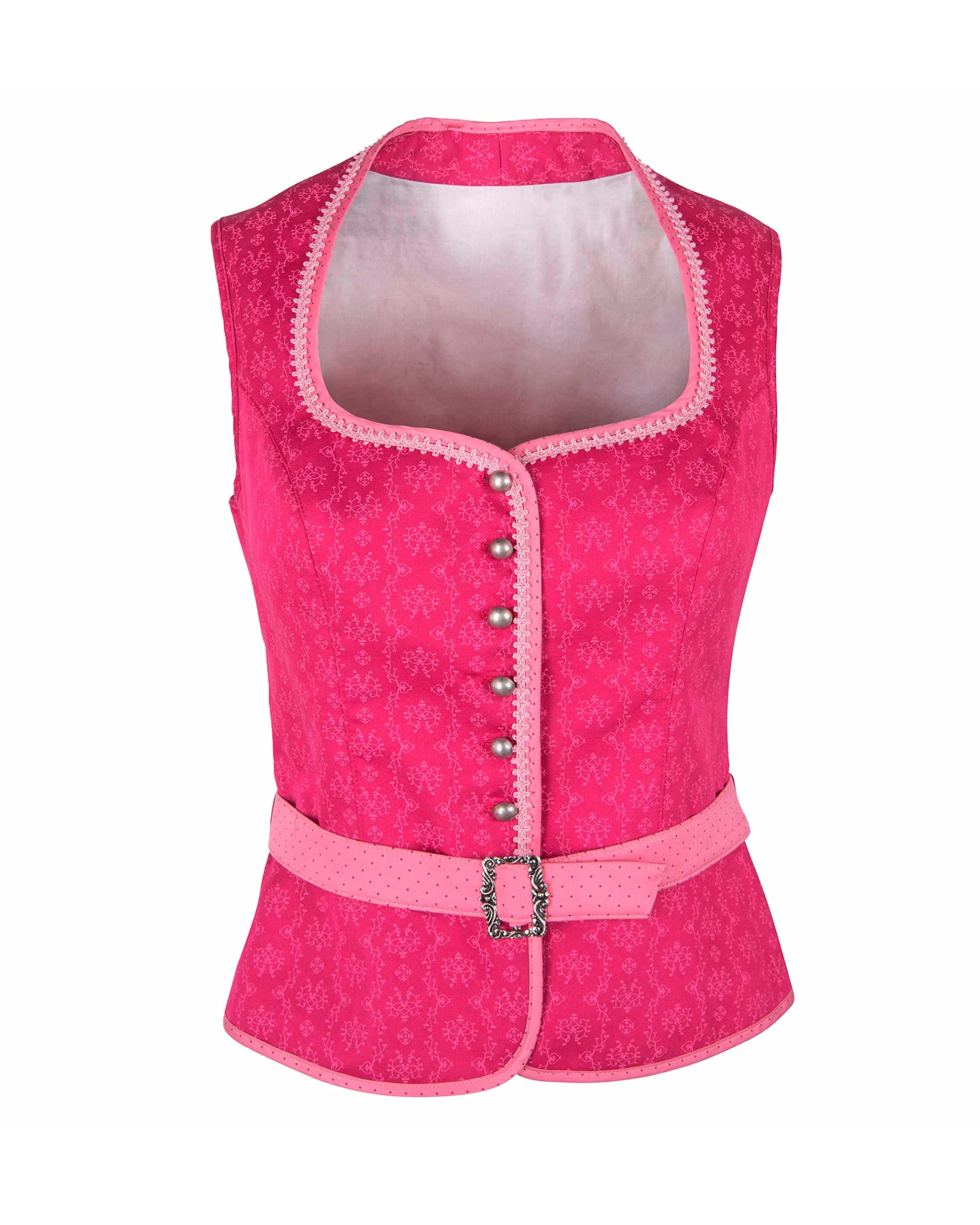 Ramona Lippert® - Damen Dirndl Bluse Nicole 44 Pink Corsage mit Schneewittchenkragen und Gürtelschnalle - Trachtenbluse - Blusen für Trachten z.B. zum Oktoberfest