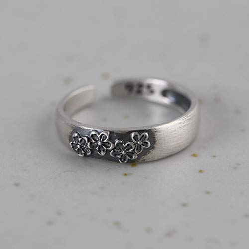Verstellbarer Ring für Damen – chinesischer literarischer Fünf-Fu-Pflaumenblüten-S925-Ring, verstellbare Ringgröße, minimalistischer Schmuck, eleganter Damenschmuck, für Valentinstag und Geburtstagsg