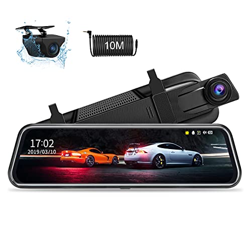 10 '' Mirror Dash Cam Nachtsicht 1080P FHD Voll-Touchscreen Vorder- und Rückansicht Rückfahrkamera für Autos Loop-Aufnahme Streaming-Medien 170 ° Weitwinkel-Einparkhilfe-Monitor mit 10-Meter-Kabel