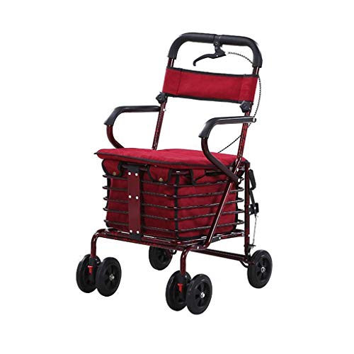 Gehhilfe für ältere Menschen, Rollatoren, leichtes, klappbares Vierrad-Rollator aus Stahlrohr mit gepolstertem Sitz, Tragekorb und arretierbarer Gehhilfe (B) (B)