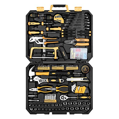 DEKO 198-teiliges Werkzeugkoffer für die Haushaltsreparatur, füllt und hochwertig, General Haushalt mit Schraubenschlüssel und Kunststoff Werkzeug-Box
