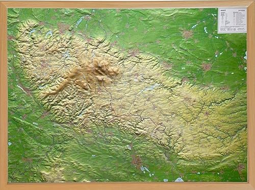 Relief Harz 1:110.000 mit Naturholzrahmen: Tiefgezogenes Kunststoffrelief