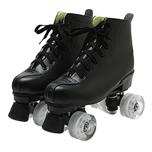 XVBVS Rollschuhe für Herren Damen, PU-Leder High-Top Rollschuhschuhe Zweireihige Roller Skates für Indoor Outdoor (45,Black)