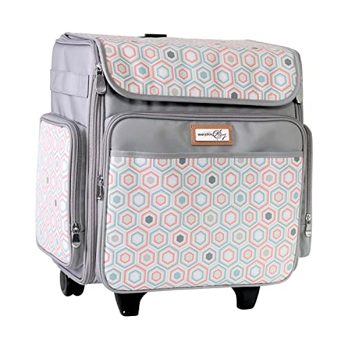 Everything Mary Rolling Craft Bag, Grey Hexagon - Papercraft Tote with Wheels for Scrapbook & Art Storage - Organizer Case for IRIS Boxes, Supplies, and Accessories - for Teachers & Medical