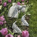 yijian Fisch im Garten, Keramik-Garten-Koi, Garten-Koi-Harz-Handwerk, Koi-Fisch-Statue im Freien, Skulptur für Garten-Rasen-Teich-Verzierung im Freien (3 Pcs Gray)