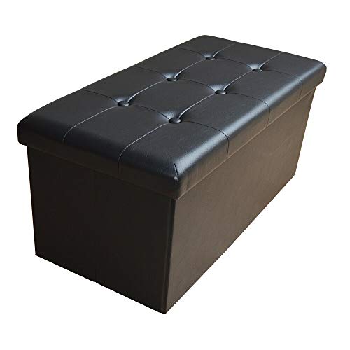 Style home Sitzhocker Sitzbank Aufbewahrungsbox Faltbare Sitztruhe mit Stauraum belastbar bis 300 kg Kunstleder 76 x 38 x 38 cm (Schwarz)