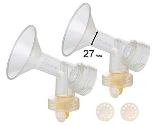 2x One-Piece Large 27 mm Breastshield w/ Valve, Membrane for Medela Breast Pumps; Can Replace PersonalFit Shield & Connector; Replace Medela Pump Parts; Simple Wishes Bra & Medela Quick Clean Micro Steam Bag Compatible;Made by Maymom