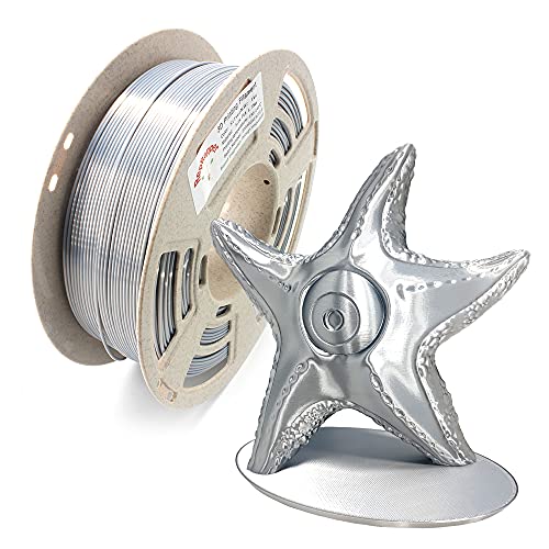 Reprapper Silver Silk PLA Filament for 3D Printer & 3D Pen 1.75 mm (± 0.03 mm) 2.2 lbs (1 kg) Perfectly Coiled in Recycled Spool + Cleaning Needle