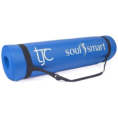 TJC Yoga Mat Non-Slip NBR - 10MM Thickness, Exercise Mat for Home Gym, Eco Friendly Training Mat, High Density Travel Yoga Mat with Carrying Strap for Yoga, Pilates and Fitness, 188x61x1.0 Cm- Blue