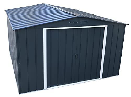Duramax ECO 10 x 12 Hot-Dipped Galvanized Metal Garden Tool Storage Shed-Anthracite with Trimmings Gartenhaus aus Metall, Anthrazit/Off-White
