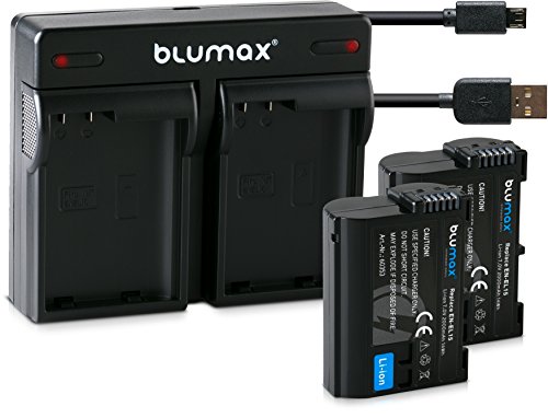 Blumax 2X Akku 2000mAh für Nikon EN-EL15/EN-EL15a + Mini Dual-Ladegerät USB für D7500 D850 D7200 D500 D7000 D750 D610 D810e D7100 D600 D800 D810 Nikon 1 V1