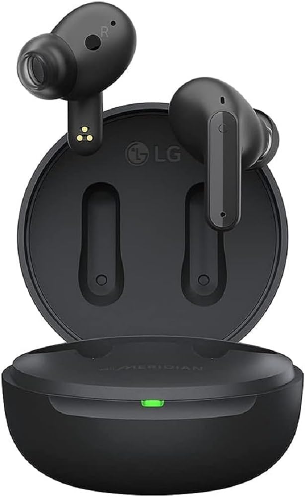 LG Electronics Tone FP5 True Wireless Bluetooth 5.2 Kopfhörer mit aktiver Geräuschunterdrückung, Meridian-Sound, Doppelmikrofon, Schnellladung, bis zu 22 Stunden, IPX4-Schutz, Schwarz, Serie FP5