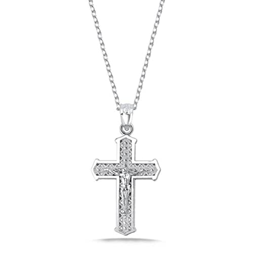 Good dress Damen Geschenk Halskette 925 Sterling Silber Anhänger Christian Jesus Kreuz Halskette,Weiß, 925 Silber