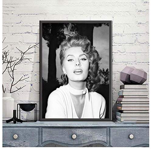 ZOEOPR Leinwand Poster Sophia Loren Schwarz Weiß Schauspielerin Film Frau Poster Drucke Ölgemälde Leinwand Wandkunst Bilder Wohnkultur 50 * 70Cm No Frame