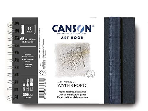 CANSON - Professional Book – Aquarellpapier – feine Körnung – 300 g/m² – spiralgebundenes Notizbuch – A5-14 – 8 x 21 cm – Naturweiß – 20 Blatt