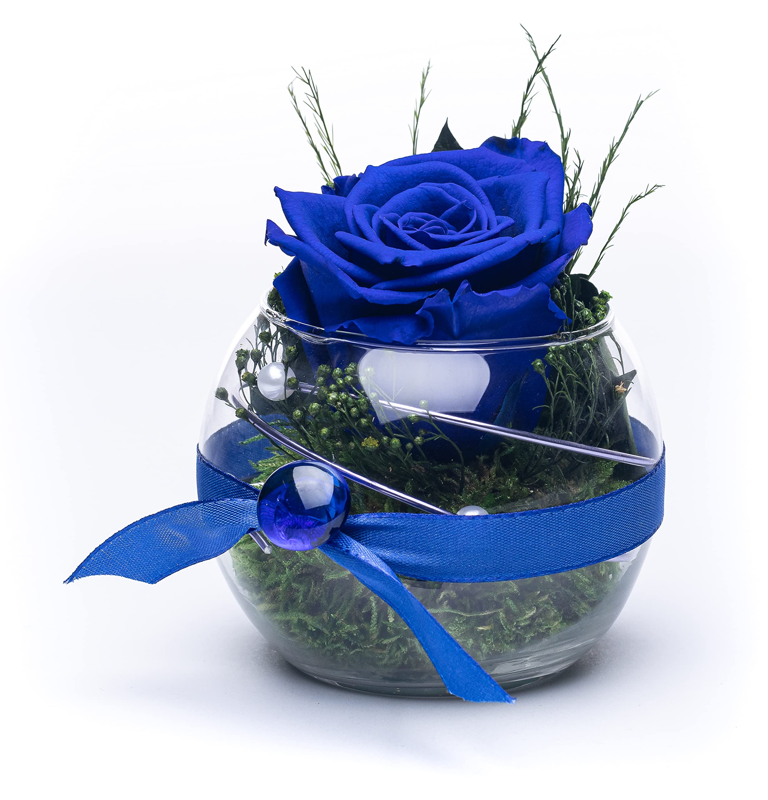 Rosen-Te-Amo | Muttertag Infinity Rosen | konservierte ewige Rose blau im Glas-Vase | duftend | handgefertigt Deko-Foliage | feines Design || Geburtstagsgeschenk Frauen Mama Freundin Oma