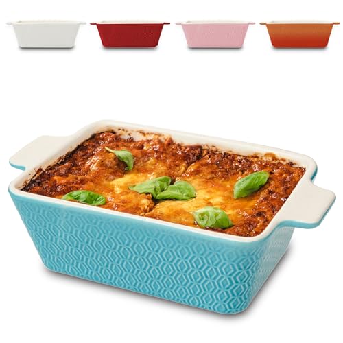 Auflaufform aus Keramik für 2 Personen - Für Lasagne, Tiramisu & Auflauf - Extra Hoher Rand - Eckig - Blau