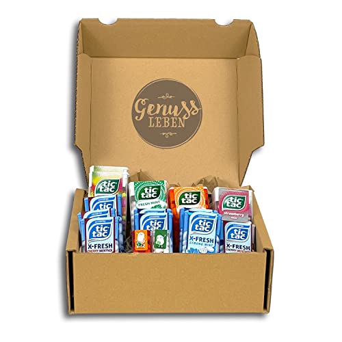 Genussleben Box mit 1000g TicTac verschiedene Sorten und Tic Tac Coca Cola, Dragees für frischen Atem in Großpackung