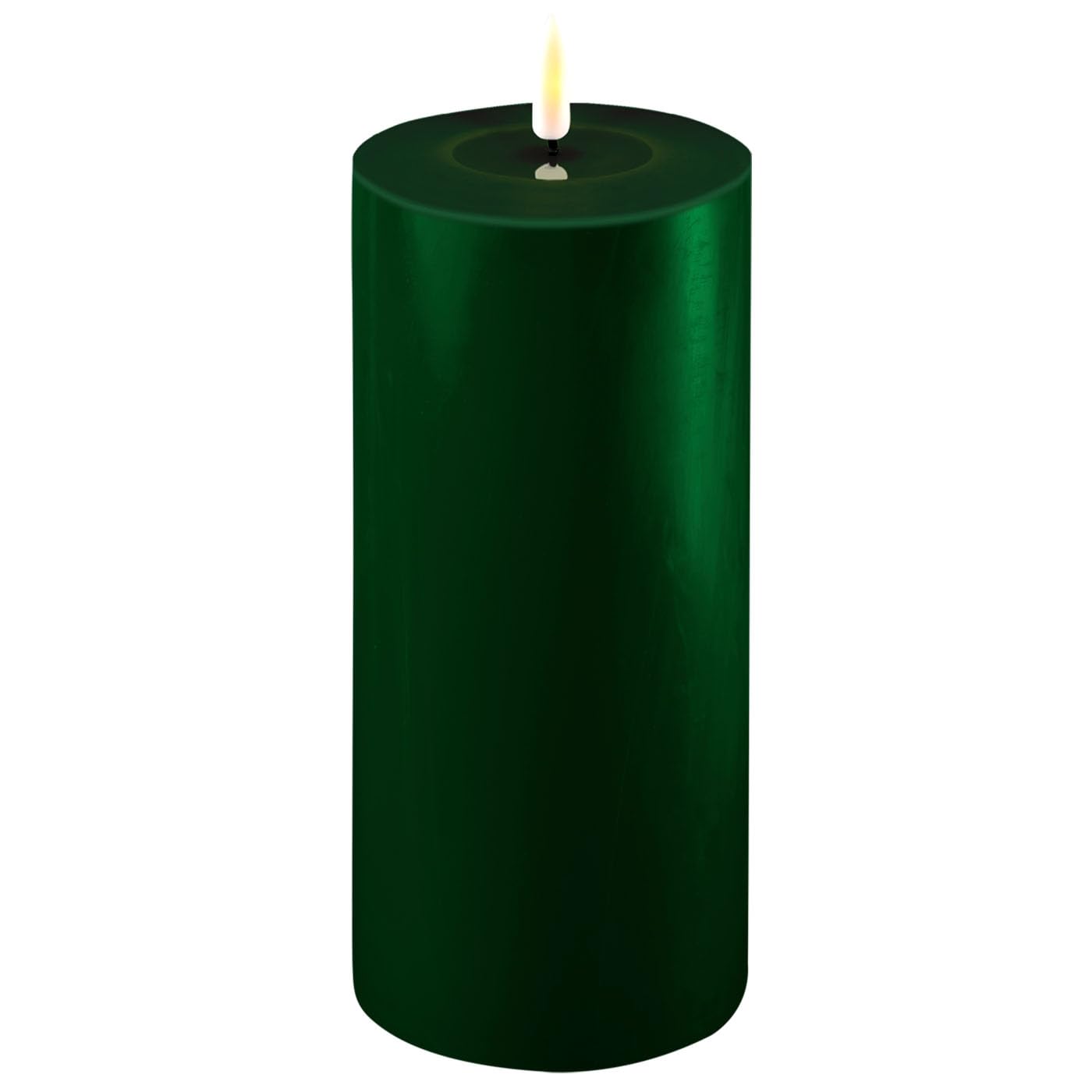ReWu LED Kerze Deluxe Homeart, Indoor LED-Kerze mit realistischer Flamme auf einem Echtwachsspiegel, warmweißes Licht -Dunkel Grün 10 x 20 cm