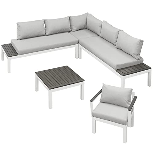 Gartenfreude Aluminium Ambience, flexibel einsetzbar mit wasserabweisenden Kissen, Weiß/Grau/Dunkelgrau Lounge