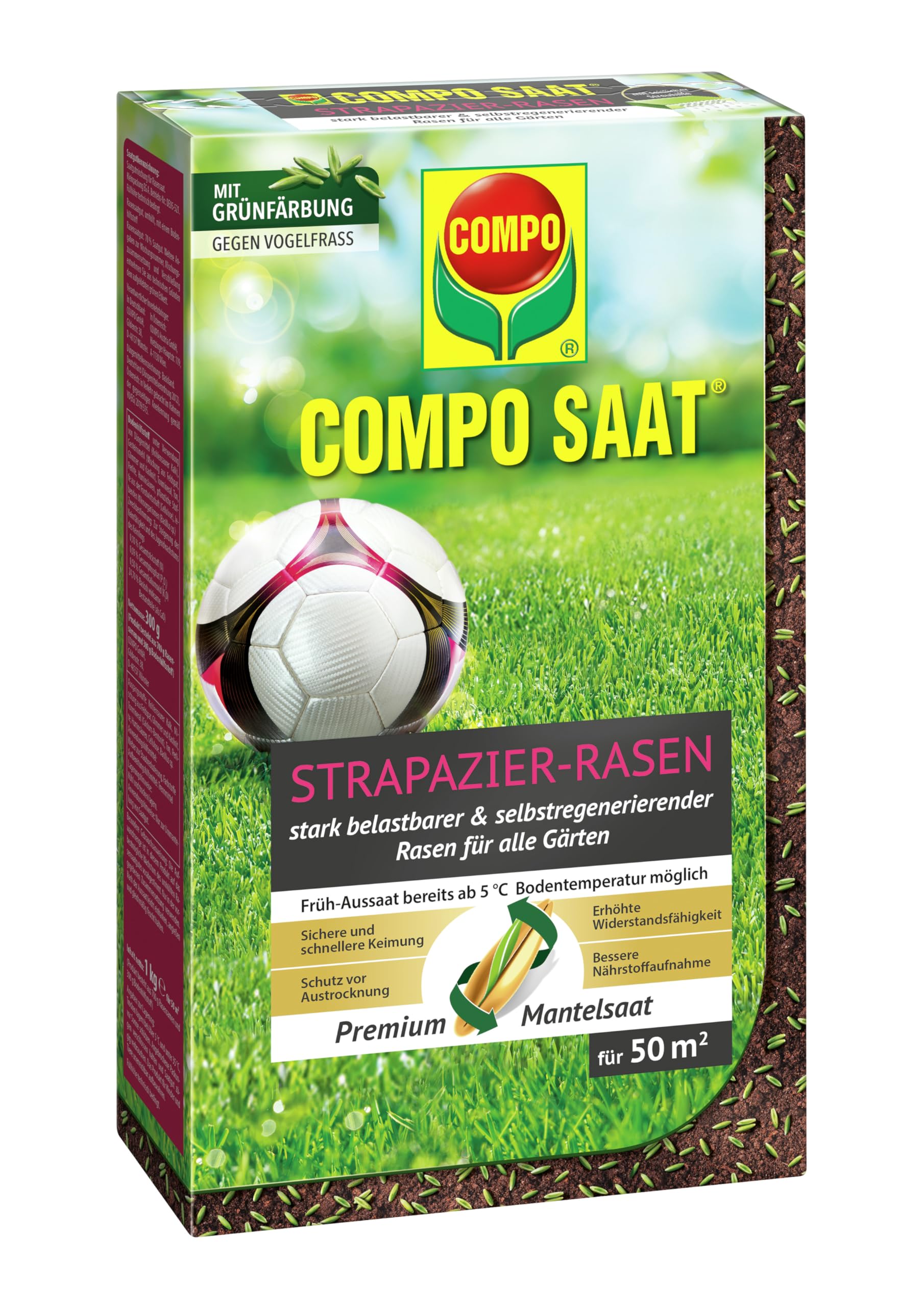 COMPO SAAT Strapazier-Rasen, Spezielle Rasensaat-Mischung mit wirkaktivem Keimbeschleuniger, Rasensamen / Grassamen, 1 kg, 50 m²