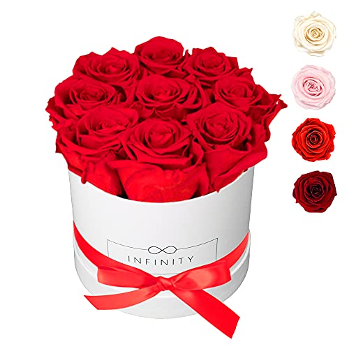 Infinity Flowerbox Medium (Weiß) - 9 echte Premiumrosen in Vibrant Red