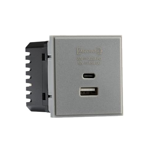 Knightbridge NETUSBPD Dual-USB-Ladegerät A+C (18 W QC / 45 W USB-PD) 50 x 50 mm, Grau